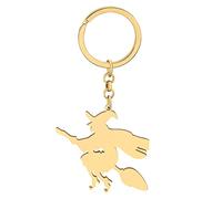 NEWEI Llavero de acero inoxidable para Halloween, chapado en oro, llavero de festival para mujeres y niñas, Bruja voladora chapada en oro #2, W2L2