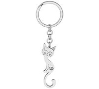 NEWEI Llavero de Gato de Acero Inoxidable Lindo para Mujeres Niñas Llaveros de Gato para Bolsos Llaves de Coche (Plata-041)