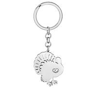 NEWEI Llavero de Pavo de Acero Inoxidable para Acción de Gracias Colgante de Llave Con Diseño de Pavo Para Mujeres Niñas Bolsos Accesorios (Plata-018)