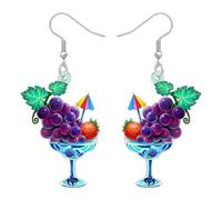 NEWEI Pendientes colgantes de acrílico con diseño de racimo de uva, regalos para mujer, divertidos vasos de cóctel con aretes de frutas, accesorios de joyería de verano, Medium, Acrílico Acero