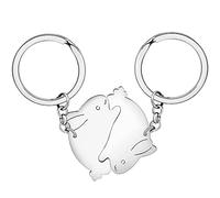 NEWEI Regalos de San Valentín de acero inoxidable Parejas Llaveros Gato Lindo Conejito Llaveros para Mujeres Niñas Bolso Accesorios Charms (Conejito de Plata)