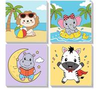 NEWENMO 4 Piezas Pintar por Numeros Niños Animales,Pintura por Numeros Niños de 6-8-12 Años con Marco,León Elefante Hipopótamo Cebra Patrones,DIY Paint by Numbers para Decoración del Hogar 20x20cm