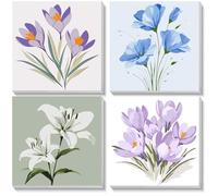 NEWENMO 4 Piezas Pintar por Numeros Niños con Marco,Flores Pintura por Numeros Niños 6-8-12 Años,DIY Paint by Numbers,Easy Pintura al Óleo Acrílicas,para Decoración del Hogar 20x20cm