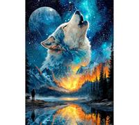 NEWENMO 5D Blanco Lobo Diamond Painting Kit para Adultos,Hermoso Paisaje Pintura de Diamante Set,Paisaje Diamond Art Kit Completo,Bricolaje Dibujo de Diamantes,para Decoración del Hogar 30x40cm