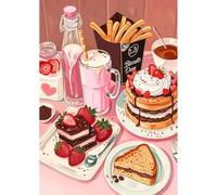 NEWENMO Abundante Desayuno Diamond Painting Adultos Kit,DIY Escena de Desayuno Pintura de Diamantes,5D Diamond Art Kit,Bricolaje Dibujo con Diamantes,para Principiantes Decoración del Hogar 30x40cm