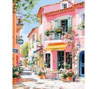NEWENMO Arquitectura Rosa Pintar por Numeros Kit,DIY Pintura por Numeros Adultos,Paisaje Callejero Paint by Numbers Kits,con Pinceles,Pigmento Acrílico,para Principiante Decoración Hogar 40x50cm