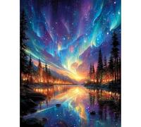 NEWENMO Aurora Boreal Pintar por Numeros Adultos,DIY Hermosos Paisajes Pintura por Numeros Kit,Easy Paint by Numbers Adult,con 3 Pinceles y Pigmento Acrílico,Decoración para Hogar,Sin Marco-40x50cm