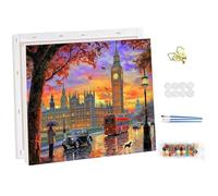 NEWENMO Big Ben Pintar por Numeros Adultos con Marco,Paisajes de Londres Pintura por Numeros Set,Kit de Pintura al Óleo para Adultos,DIY Paint by Numbers Kits,para Decoración del Hogar 30x40cm