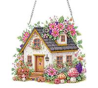 NEWENMO Cabaña Bonita Diamond Painting Colgante,5D Flores Cristal Kit para Ornaments,Colgante de Pintura de Diamantes,Adorno Acrílico Pintura de Diamante,para Ventanas de Casa y Jardín Decoración