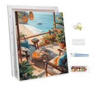 NEWENMO Cabaña de Playa Pintar por Numeros con Marco,Playa Acogedora Pintura por Números para Adultos Principiantes,DIY Paisaje Pintura al Óleo Kit,Easy Paint by Numbers,para Decoracion Hogar 30x40cm