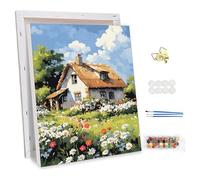 NEWENMO Cabaña Rural Pintar por Numeros Adultos con Marco,Pintura por Numeros Kit,Flores Silvestres en Plena Floración Pintura al Óleo Kit,DIY Paint by Numbers Adult,para Decoraciones Hogar 30x40cm