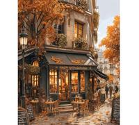 NEWENMO Café de París Pintar por Numeros Adultos,Paisaje Urbano Pintura por Numeros Kit,Easy Paint by Numbers Adult,con 3 Pinceles y Pigmento Acrílico,Decoración para Hogar,Sin Marco-40x50cm