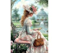 NEWENMO DIY Flores de Jardín Diamond Painting Kit Completo,Elegante Dama Pintura de Diamante Set Adultos,5D Retro Diamond Art Kits,Bricolaje Dibujo de Diamantes,para Decoración de Hogar (30x40cm)