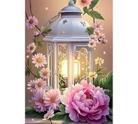 NEWENMO DIY Hermosa Blanca Linterna Diamond Painting Adulto,5D Flores Rosa Pintura de Diamante Kits,Bricolaje Diamond Art Kit,Dibujo de Diamantes Kits,para Decoración de Hogar Oficinas,30x40cm