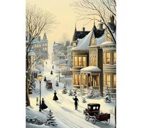 NEWENMO DIY Hermosa Mansión Diamond Painting Adultos,Paisaje Nevado de Calle Pintura de Diamante Set,5D Peatones Diamond Art Kit Completo,Bricolaje Dibujo de Diamantes,para Hogar Decoración 30x40cm