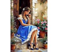 NEWENMO DIY Hermosa Mujer Diamond Painting Adultos Kit,Flores y Plantas Pintura de Diamantes,5D Diamond Art Kit,Bricolaje Dibujo con Diamantes,para Adultos Principiantes Decoración del Hogar 30x40cm