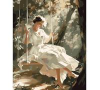 NEWENMO Elegante Dama Pintar por Numeros Kit,Columpio Pintura por Numeros Adultos,Vista del Bosque Paint by Numbers Kits,con Pinceles,Pigmento Acrílico,para Decoración de Hogar(40x50cm,Sin Marco)