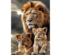 NEWENMO Familia de Leones Majestuoso Diamond Painting Adultos,5D Animales Salvajes Diamond Art,Kit Completo de Pintura de Diamante,Bricolaje Dibujo de Diamantes Set,para Decoración de Hogar 30x40cm