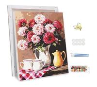 NEWENMO Flores Rosas Pintar por Numeros con Marco,Arreglo Floral Pintura por Números para Adultos Principiantes,DIY Vintage Pintura al Óleo Kit,Easy Paint by Numbers,para Decoracion Hogar 30x40cm