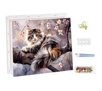 NEWENMO Gato Lindo Pintar por Numeros con Marco,Flores Pintura por Números para Adultos Principiantes,DIY Animales Pintura al Óleo Kit,Easy Paint by Numbers,para Decoracion Hogar 30x40cm