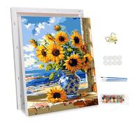 NEWENMO Girasol Pintar por Numeros Adultos con Marco,Hermosas Flores Pintura por Numeros Set,Kit de Pintura al Óleo para Adultos,DIY Paisajes Paint by Numbers Kits,para Decoración del Hogar 30x40cm