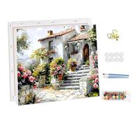 NEWENMO Hermosa Casa Pintar por Numeros Adultos con Marco,Pintura por Numeros Set Hermosas Flores,Kit de Pintura al Óleo para Adultos,DIY Paint by Numbers Kits,para Decoración Hogar 30x40cm