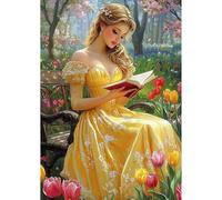 NEWENMO Hermosa Princesa Diamond Painting Kit para Adultos,Tulipanes Pintura de Diamante Set,5D Flores Diamond Art Kit Completo,Bricolaje Dibujo de Diamantes,para Decoración del Hogar (30x40cm)