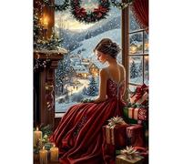 NEWENMO Hermosa Señora Diamond Painting Adultos Kit,Paisaje de Navidad Pintura de Diamantes,5D Navidad Diamond Art Kit,Bricolaje Dibujo con Diamantes,para Principiantes Decoración Hogar 30x40cm