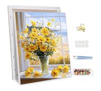 NEWENMO Hermosas Flores Amarillas Pintar por Numeros Adultos con Marco,Pintura por Numeros Kit,Hermoso Paisaje Pintura al Óleo Kit,DIY Paint by Numbers Adult,para Decoraciones del Hogar 30x40cm