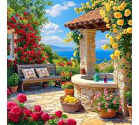NEWENMO Hermoso Patio Diamond Painting Adultos,DIY Flores Coloridas Pintura de Diamante Set,5D Diamond Art Kit Completo,Bricolaje Dibujo de Diamantes,para Principiantes Hogar Decoración 30x30cm