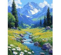 NEWENMO Hermosos Paisajes Pintar por Numeros Adultos,Flores y Margaritas Pintura por Numeros Kit,Easy Paint by Numbers,con 3 Pinceles y Pigmento Acrílico,Decoración para Hogar,Sin Marco-40x50cm