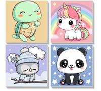 NEWENMO Kit de 4 Piezas Pintar por Numeros Niños Animales,Pintura por Numeros Niños de 6-8-12 Años con Marco,Patrón de Tortuga Poni Búho Panda,DIY Paint by Numbers para Decoración Hogar 20x20cm