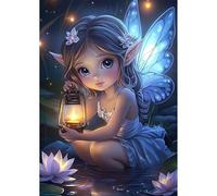 NEWENMO Lindo Ángel Diamond Painting Kit para Adultos,5D Loto y Nenúfares Pintura de Diamante,Bricolaje Diamond Art Kit Completo,Lámpara de Aceite Dibujo de Diamantes,para Decoración Hogar (30x40cm)