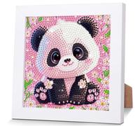 NEWENMO Lindo Panda Diamond Painting con Marco,DIY Blancas Flores Diamond Painting para Niños,5D Kit de Pintura de Diamante,Dibujo de Diamantes Kits,Kit de Arte de Mosaico para Decoración Hogar