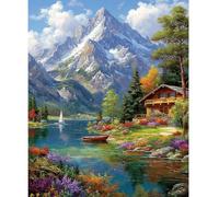 NEWENMO Paisaje de Montaña Pintar por Numeros Adultos,DIY Hermosas Flores Pintura por Numeros Kit,Easy Paint by Numbers Adult,con 3 Pinceles y Pigmento Acrílico,Decoración para Hogar-40x50cm