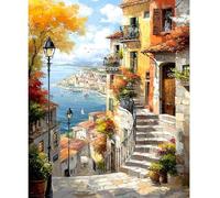 NEWENMO Paisajes Urbanas Pintar por Numeros Adultos,Hermosa Paisaje Pintura por Numeros Kit,Easy Paint by Numbers Adult,con 3 Pinceles y Pigmento Acrílico,Decoración para Hogar,Sin Marco-40x50cm
