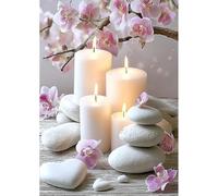 NEWENMO Velas y Rocas Blancas Diamond Painting Adultos,DIY Flores Pintura de Diamante Set,Paisaje Diamond Art Kit Completo,5D Dibujo de Diamantes,para Principiantes Hogar Decoración 30x40cm