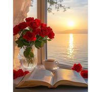 NEWENMO Vistas del Atardecer Pintar por Numeros Kit,Rosas Pintura por Numeros Adultos,DIY Paisajes Paint by Numbers Kits,con 3 Pinceles,Pigmento Acrílico,para Decoración de Hogar (40x50cm,Sin Marco)