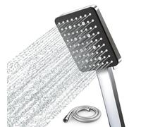 Newentor Cabezal de ducha y manguera de seis modos, cabezales de ducha de alta presión con juego de manguera de 1,5 m, cabezal de ducha de potencia fija para baja presión, color plateado y negro