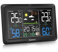 Newentor Estación meteorológica inalámbrica con sensor exterior, sensor exterior de por vida, pantalla VA vibrante para lectura de 330°, iluminación permanente, color negro