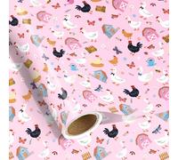 NEWEST Rollo de papel de regalo de granja rosa, 43 cm x 5 m | Bonito papel de regalo de animales de corral con diseño de pollo, ganso, pato y corral para regalos de cumpleaños
