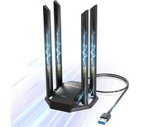 NEWFAST - Llave WiFi USB potente AC1300 Mbps, doble banda adaptador USB WiFi de largo alcance con 4 antenas 6dBi, MU-MIMO, dongle WiFi compatible con Windows XP/7/8/8.1/10/11, controlador integrado