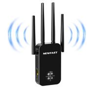 NEWFAST Repetidor WiFi 1200Mbps Amplificador Señal WiFi Doble Banda Amplificador Wi-Fi 5GHzy2,4GHz, 4 Antenas, Punto de Acceso con Cobertura de 360°, Wi-Fi Repeater