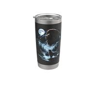 Newfie Howling to the Moon Retro, perro de Terranova de los 90 Vaso térmico de acero inoxidable de doble pared