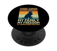 Newfoundland Dog Retro - Familia, Libertad y mi Oso Negro PopSockets PopGrip Adhesivo