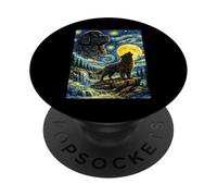 Newfoundland Starry Night Van Gogh Lindo Howling Newfie Dog PopSockets PopGrip Adhesivo