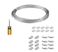 NEWFUN 20M Cable Acero, Cable Acero 3mm, Cable de Acero Inoxidable con Manguito de Engarce y Guardacabos Para Tensar Vallas, Cables de Suspensión de Lámparas de Exterior (20M)