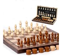 NEWFUN Ajedrez Magnetico, Ajedrez Magnetico Viaje, Ajedrez, Juego de Ajedrez y Damas Magnético 2 en 1, Juego de Ajedrez Magnético Plegable, Juguetes y Regalos Infantiles, Tablero de Ajedrez de Madera