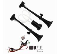 NEWFUN Bocina Aire Comprimido, Bocina Camion, Claxon Coche 12v Potente, Bocinas Musicales, para Coche Camión Coche Triciclo Barco Tren Etc （ Compresor ya Incluido en el Kit） (Negro)