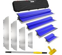 NEWFUN Juego de Llana Alisar Paredes para Emplastecer, 25 cm, 40 cm, 60 cm y 80 cm, Llana para Alisar Paredes y Techos, Barra Telescópica de 1,27 m con Adaptador para Aplicaciones Profesionales (blue)